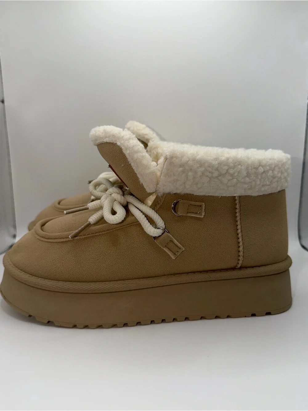UGC Tan Suede Ankle Boot with Cream of Laces
